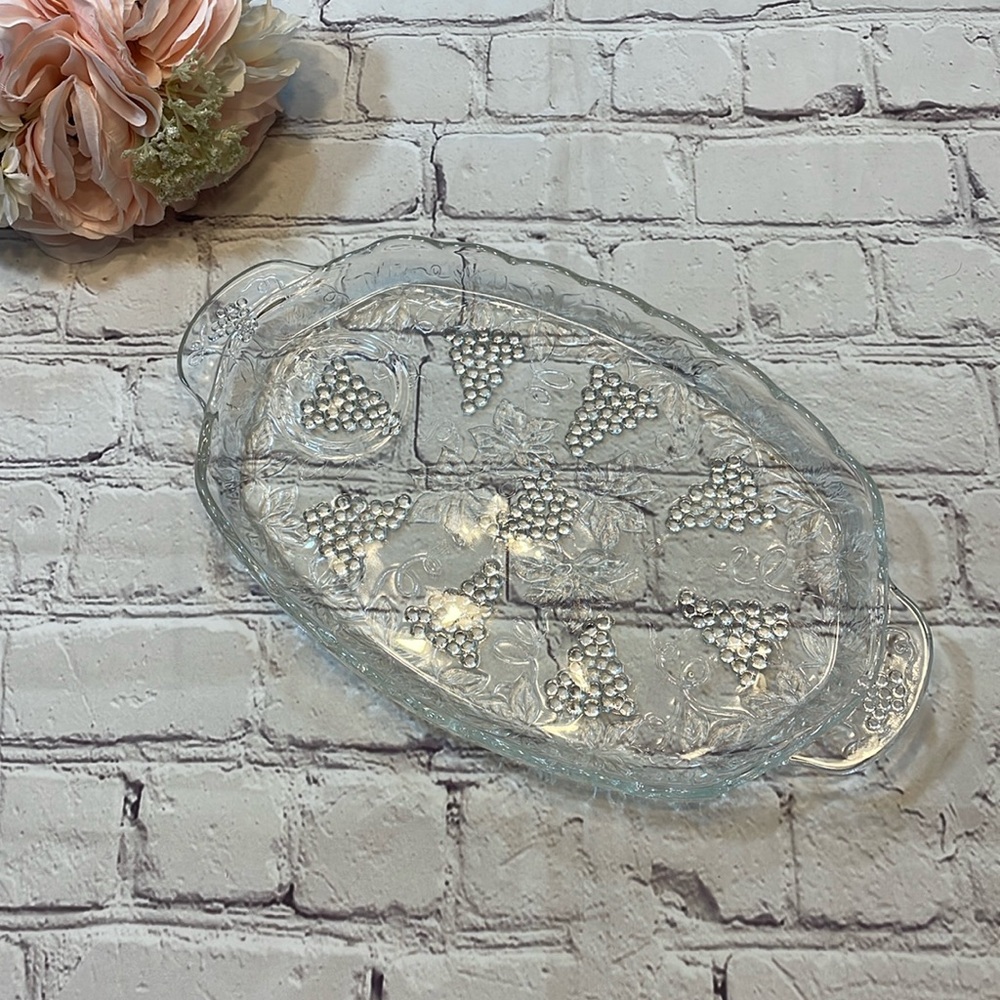 Glass Serving Dish w/ Grape Details